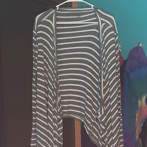 Grey and White Striped Cardigan